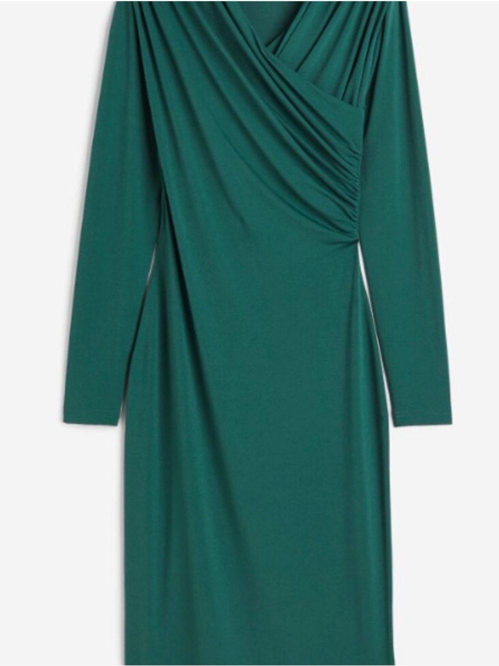 H&M Green Draped Bodycon Dress XS | Long Sleeve | Midi - Picture 4 of 11